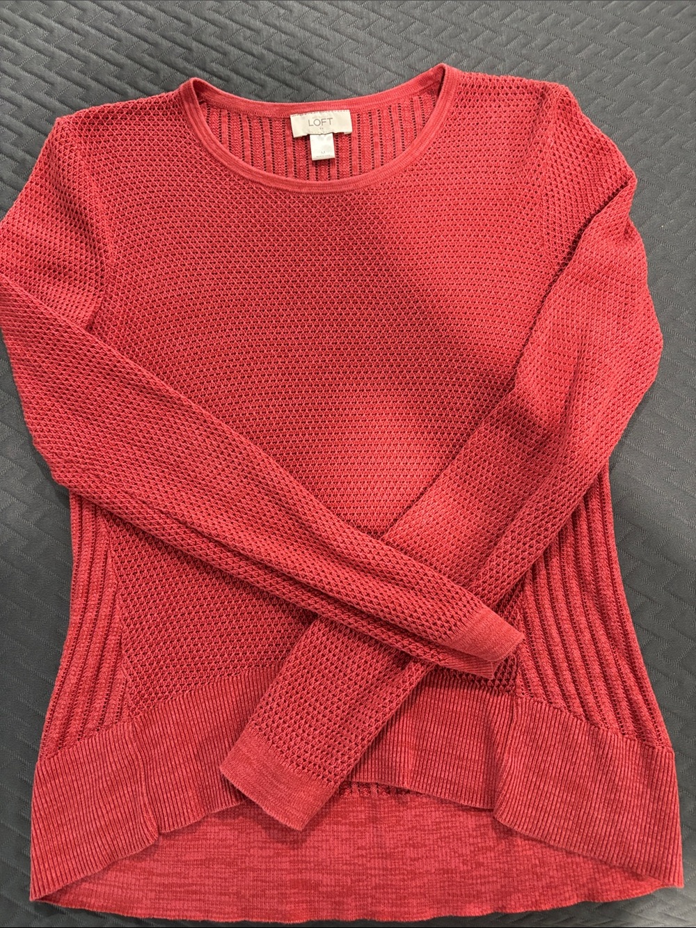 LOFT Coral-Red Textured Crewneck Sweater